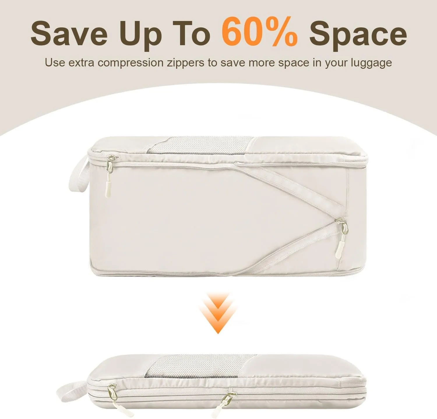 10 Set Compression Packing Cubes for Travel, Suitcase Organizer Bags Set for Travel Accessories, Lightweight Essentials, Beige
