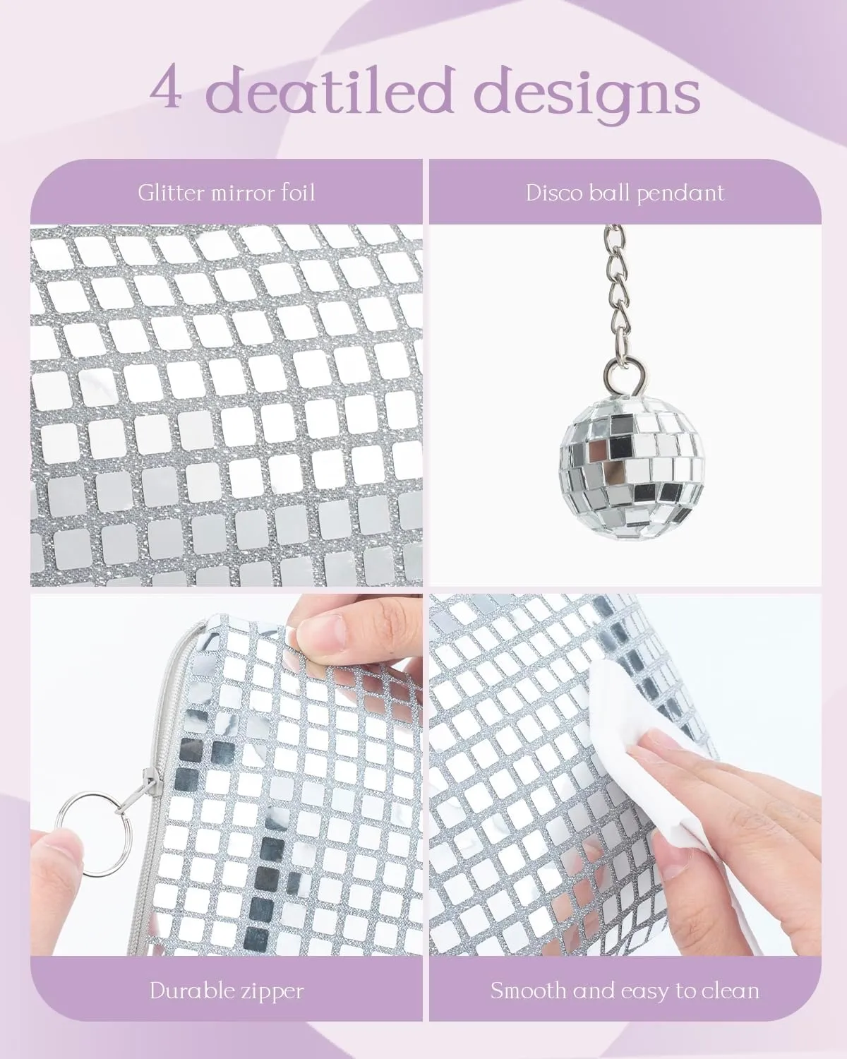 12 Pack Disco Ball Makeup Bag - Disco Party Decorations and Favors, Sequin Mirror Cosmetic Bag for Women