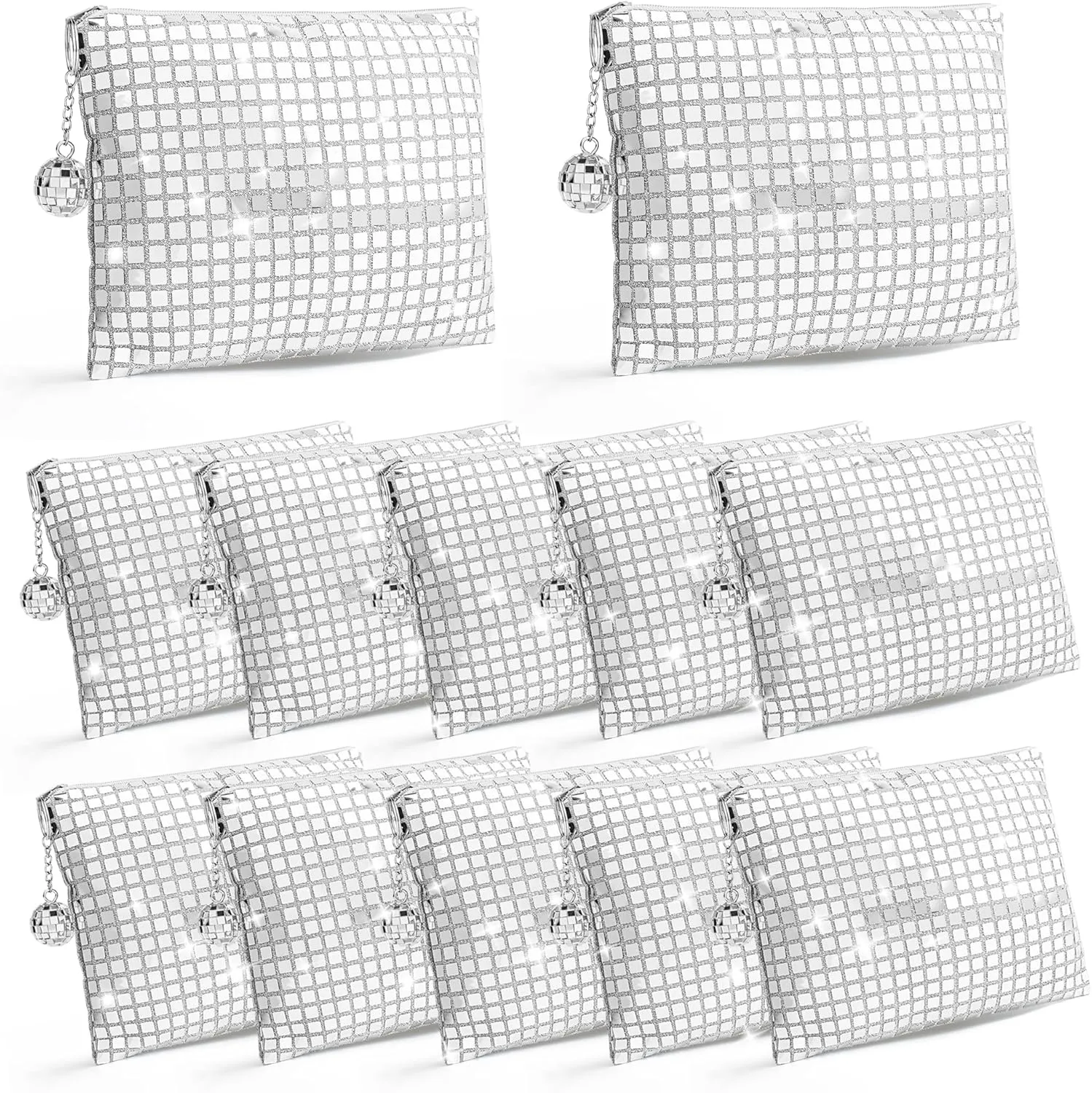 12 Pack Disco Ball Makeup Bag - Disco Party Decorations and Favors, Sequin Mirror Cosmetic Bag for Women