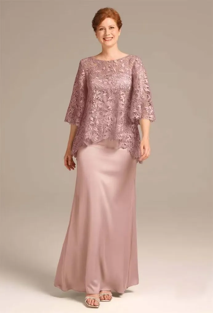 2 Pieces Mother of The Bride Dresses for Wedding Cape Jacket Scoop Neck Lace Long Formal Evening Gowns
