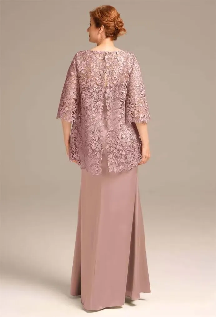 2 Pieces Mother of The Bride Dresses for Wedding Cape Jacket Scoop Neck Lace Long Formal Evening Gowns