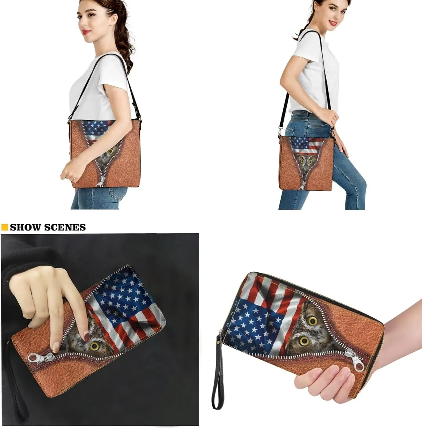2Pcs Crossbody Bags Set Saddle Bags Shoulder Purses for Women Large Capacity with Zipper Wallet Women Wristlet