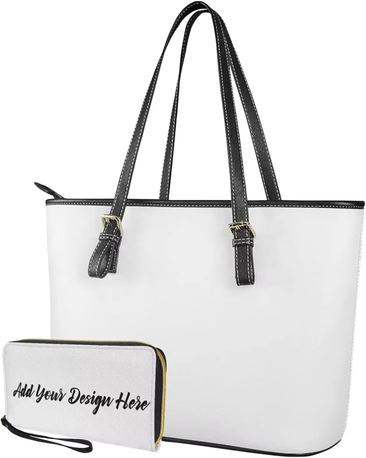 2Pcs Shoulder Bags Set Saddle Bags Tote Bag for Women Large Capacity with Zipper Wallet Women Wristlet