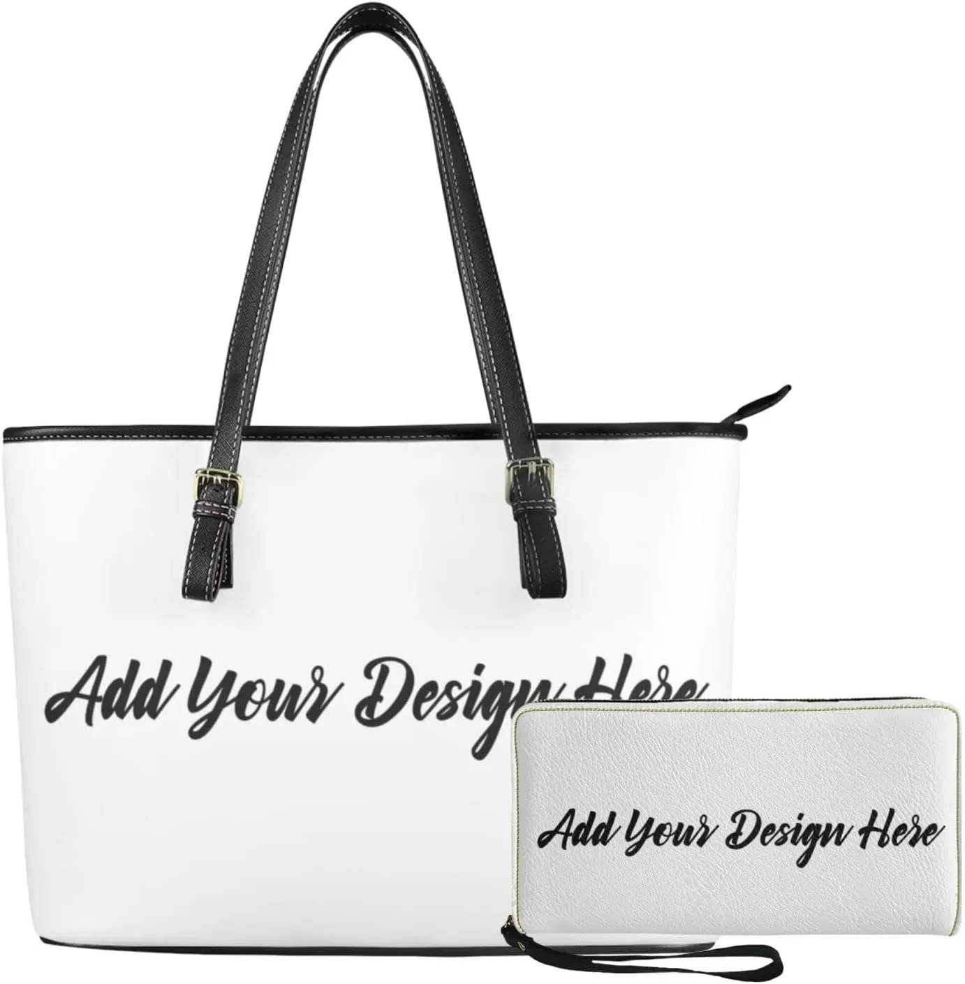 2Pcs Shoulder Bags Set Saddle Bags Tote Bag for Women Large Capacity with Zipper Wallet Women Wristlet