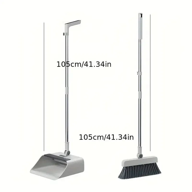 3 in 1 Broom with Dustpan Combo Set, Long Handle Broom and Dustpan Set Push Broom Heavy