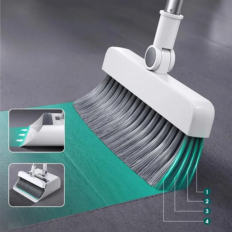 3 in 1 Broom with Dustpan Combo Set, Long Handle Broom and Dustpan Set Push Broom Heavy
