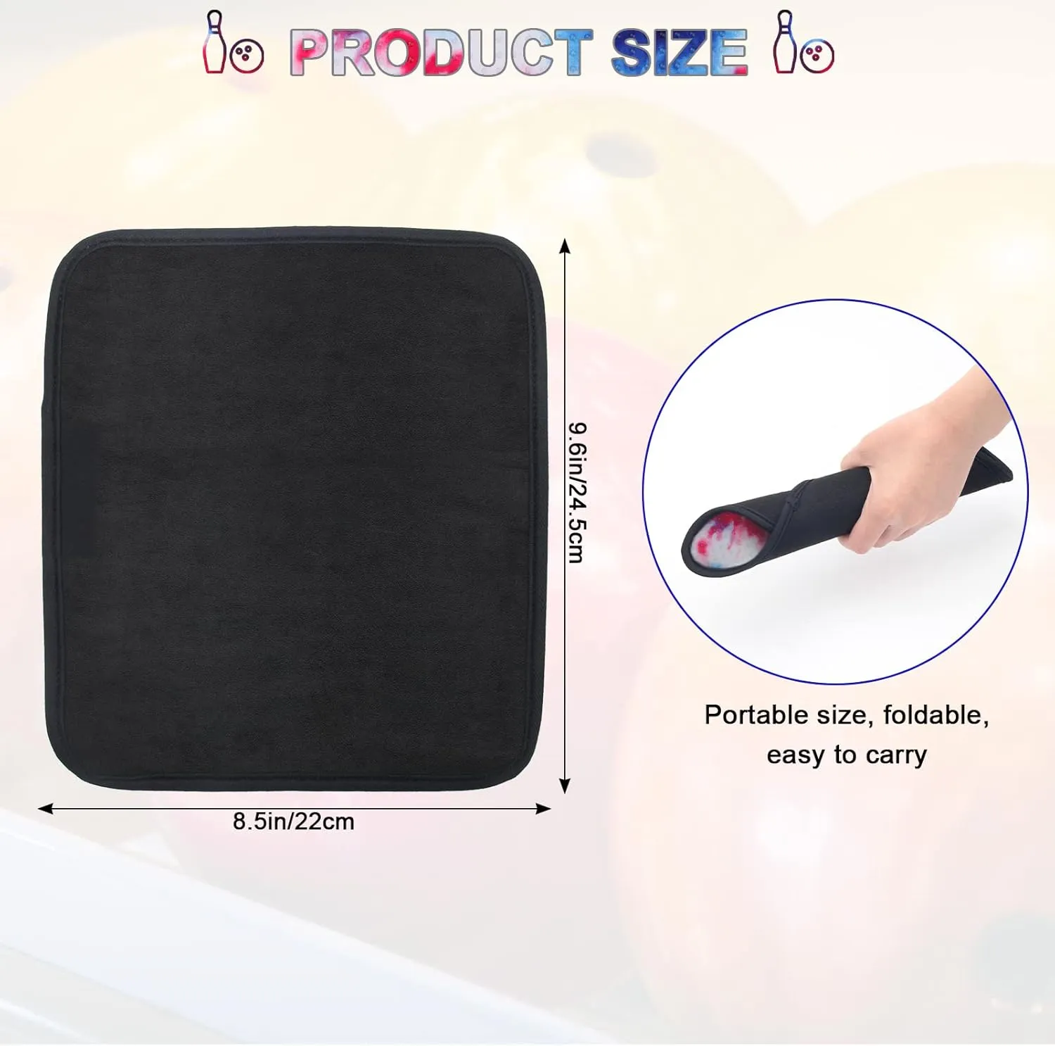 3 Pack Bowling Ball Towels, 10" x 8" Microfiber Bowling Shammy Accessories with Easy-Grip Dots Non-Slip (Colorful)