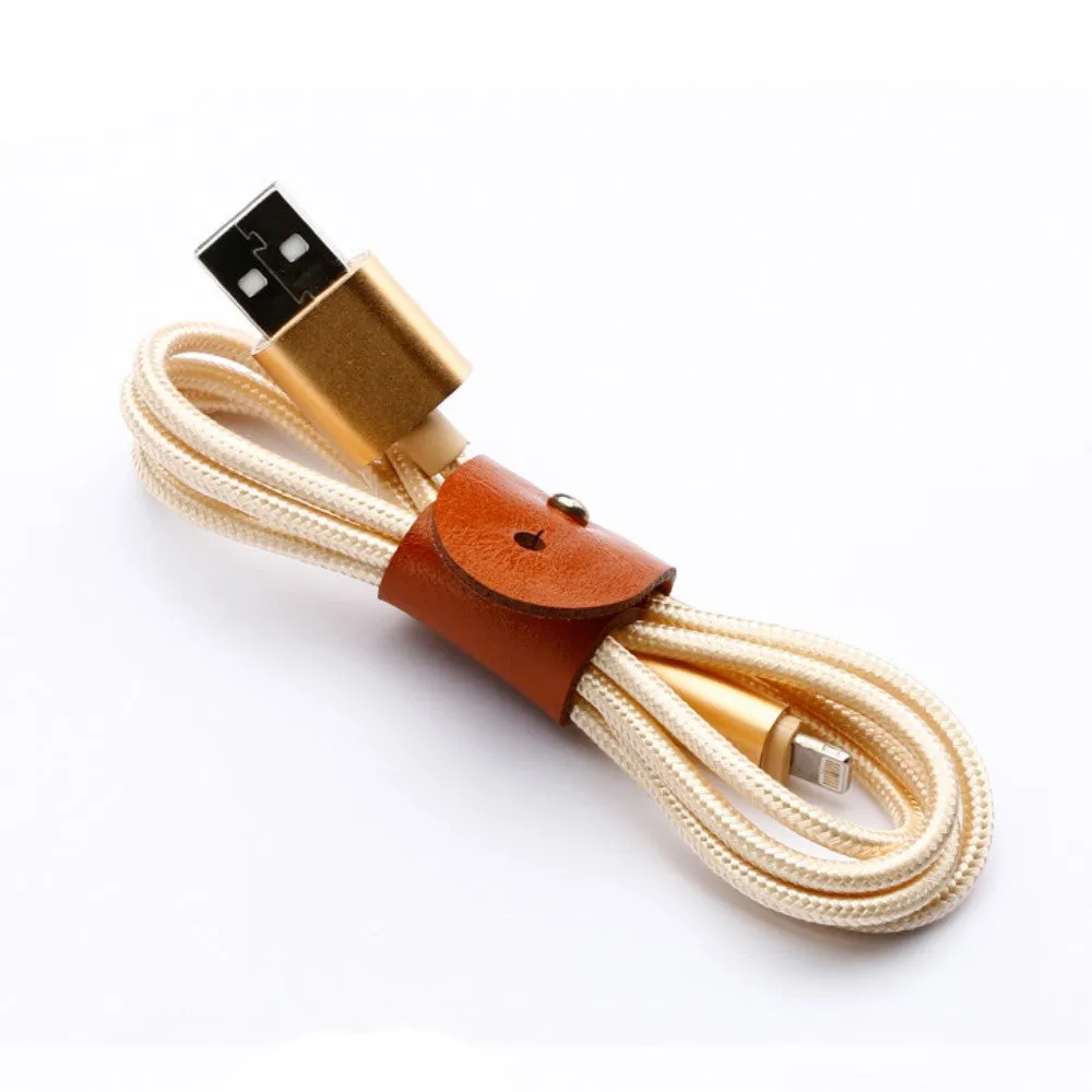 (3-piece set) Leather cable organizer cable ties - Brown