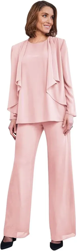 3 Pieces Mother of The Bride Pant Suits for Wedding Long Sleeve Chiffon Formal Outfits for Women 2025 with Jackets