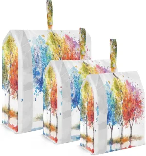 3 Set Travel Packing Cubes Lightweight Foldable Watercolor Colorful Tree Luggage Bags Organizers for Travel Accessories Travel Essentials
