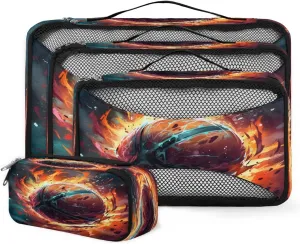 4 Set Packing Cubes Fire Basketball Travel Accessories Mesh Organizer Bag Luggage Travel Essentials for Carry on Suitcases