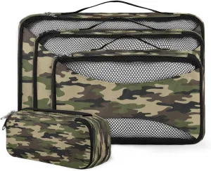 4 Set Packing Cubes Military Camo Camouflage Travel Accessories Mesh Organizer Bag Luggage Travel Essentials for Carry on Suitcases