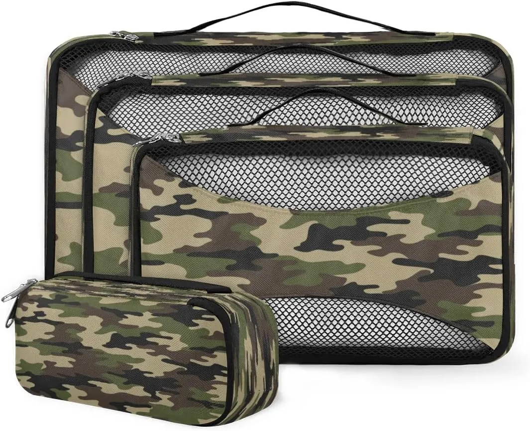 4 Set Packing Cubes Military Camo Camouflage Travel Accessories Mesh Organizer Bag Luggage Travel Essentials for Carry on Suitcases