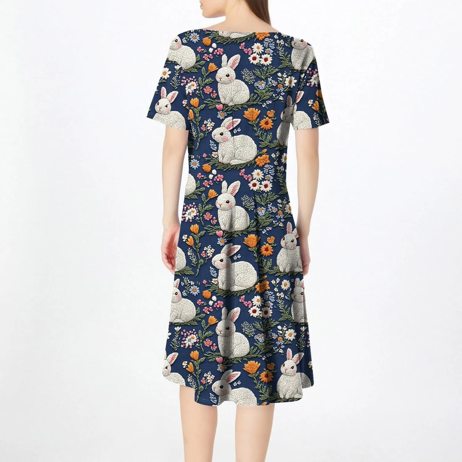 4th of July Dresses for Women midi red White and Blue Summer Dress Round Neck a line Short Sleeve Formal Dress Elegant