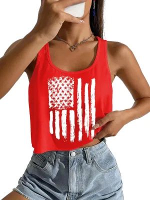 4th of July Sexy Crop Tank for Women Independence Day Funny Graphic Sleeveless American Proud Summer Patriotic Shirt