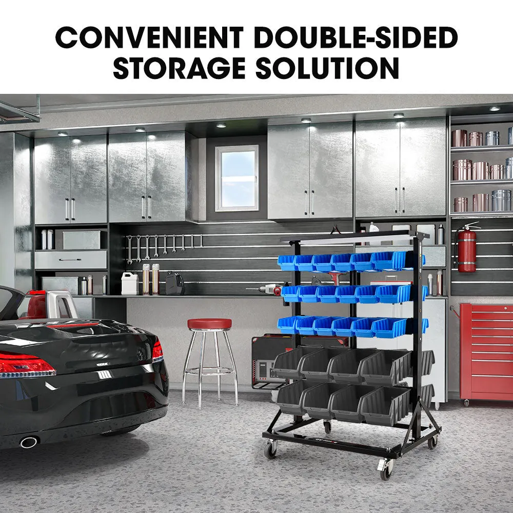 52 Parts Bin Rack Storage System Mobile Double-Sided - Blue