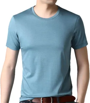 9 Color Silk Blended Men's Short Sleeve T-Shirt Summer Plain Round Neck Undershirt Tops Men Clothes Solid Black Red