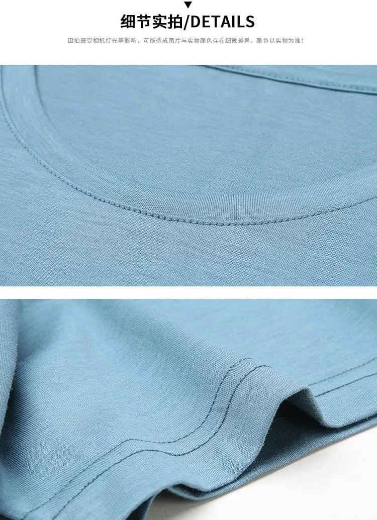 9 Color Silk Blended Men's Short Sleeve T-Shirt Summer Plain Round Neck Undershirt Tops Men Clothes Solid Black Red