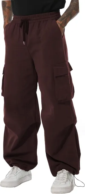 AITFINEISM Men's Baggy Cargo Pants Elastic Waist Drawstring Flap Pocket Beam Feet Streetwear Trousers