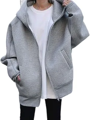 Akivide Womens Zip Up Oversized Hoodies Sweatshirt Long Sleeve Fall Winter Casual Loose Hooded Jacket with Pockets