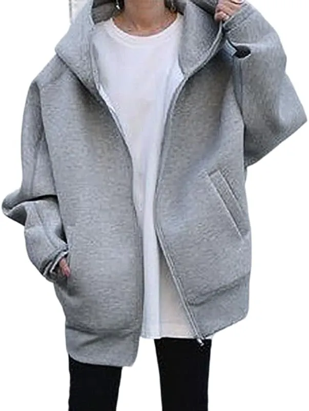 Akivide Womens Zip Up Oversized Hoodies Sweatshirt Long Sleeve Fall Winter Casual Loose Hooded Jacket with Pockets