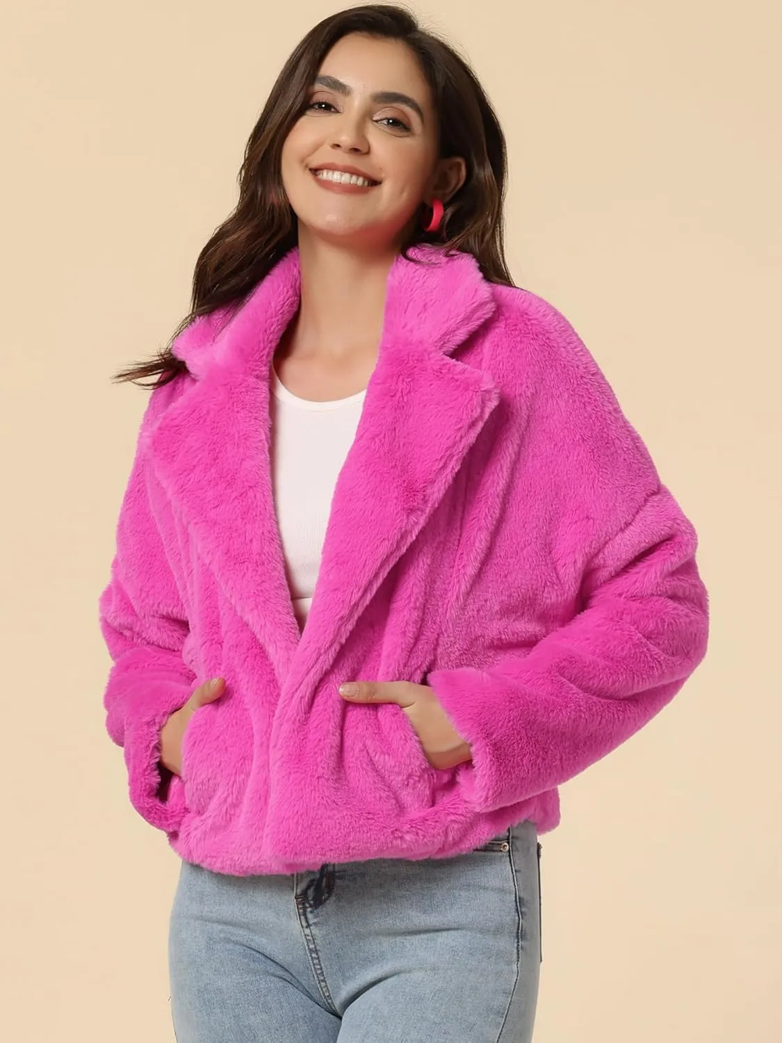 Allegra K Women's Winter Wedding Faux Fur Bolero Jacket Loose Formal Faux Fur Coat