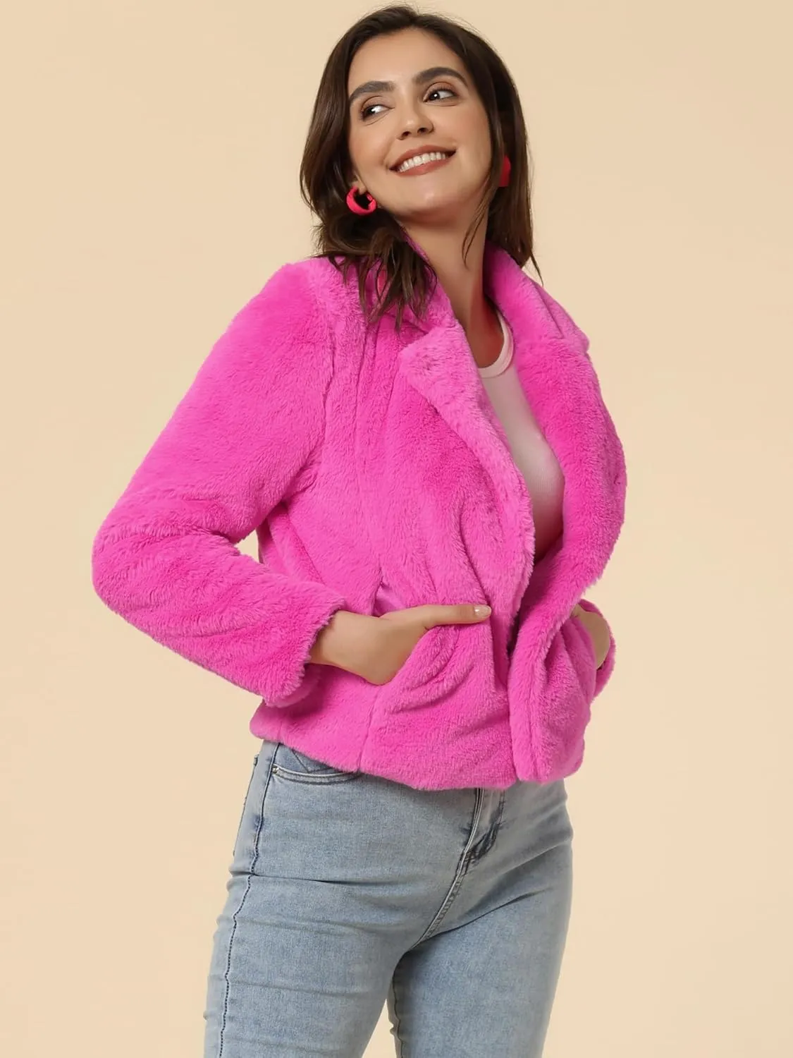 Allegra K Women's Winter Wedding Faux Fur Bolero Jacket Loose Formal Faux Fur Coat