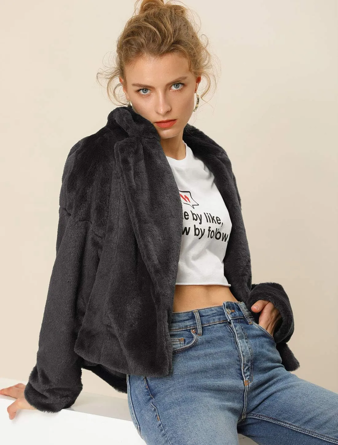 Allegra K Women's Winter Wedding Faux Fur Bolero Jacket Loose Formal Faux Fur Coat