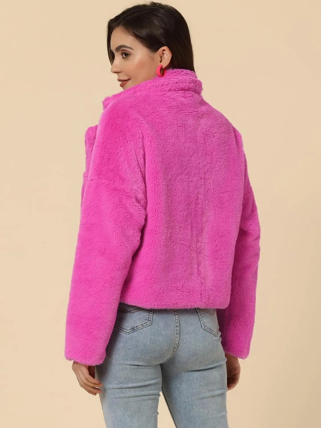Allegra K Women's Winter Wedding Faux Fur Bolero Jacket Loose Formal Faux Fur Coat