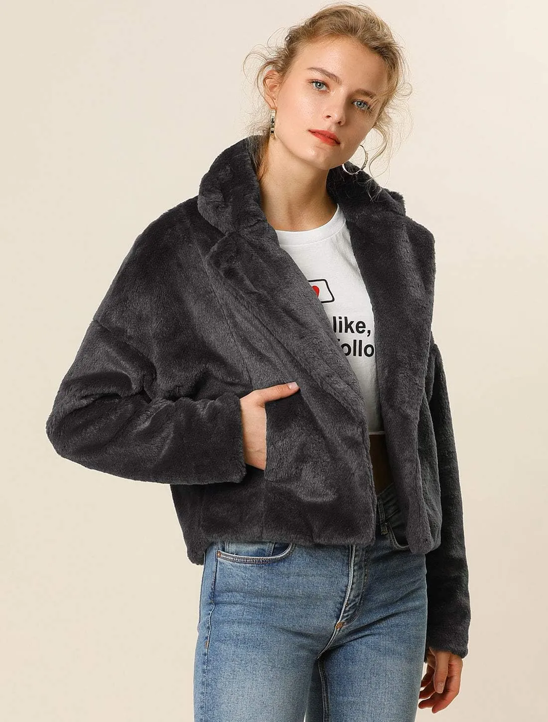 Allegra K Women's Winter Wedding Faux Fur Bolero Jacket Loose Formal Faux Fur Coat