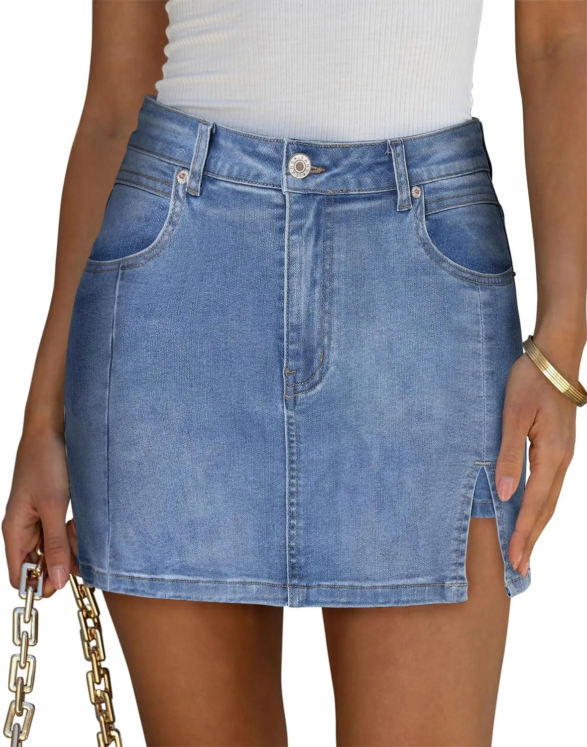 Angerella Skorts Skirts for Women Denim Mini Skirt High Waisted Jean Shorts Stretchy Denim Skirts