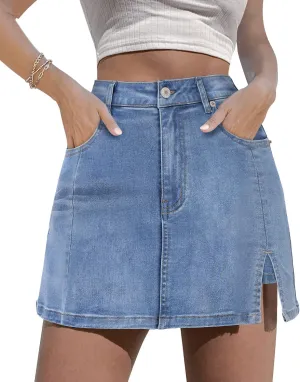 Angerella Skorts Skirts for Women Denim Mini Skirt High Waisted Jean Shorts Stretchy Denim Skirts