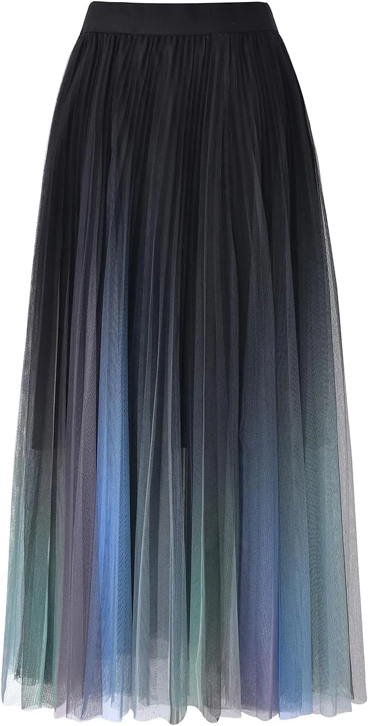 Apocrypha Womens A-Line Skirt Pleated Tulle Maxi Skirt Dance Party Casual Skirt