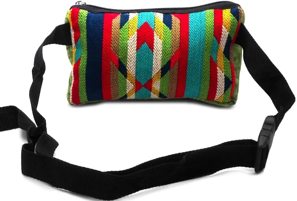 Aztec Tribal Print Pattern Adjustable Buckle Fanny Pack Waist Bag - Handmade Belt Pouch Boho Travel Accessories (Lime-Green/Multi)