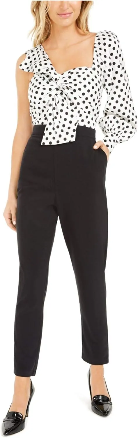 Bar III Womens Black Polka Dot Long Sleeve Queen Anne Neckline Jumpsuit Size 2