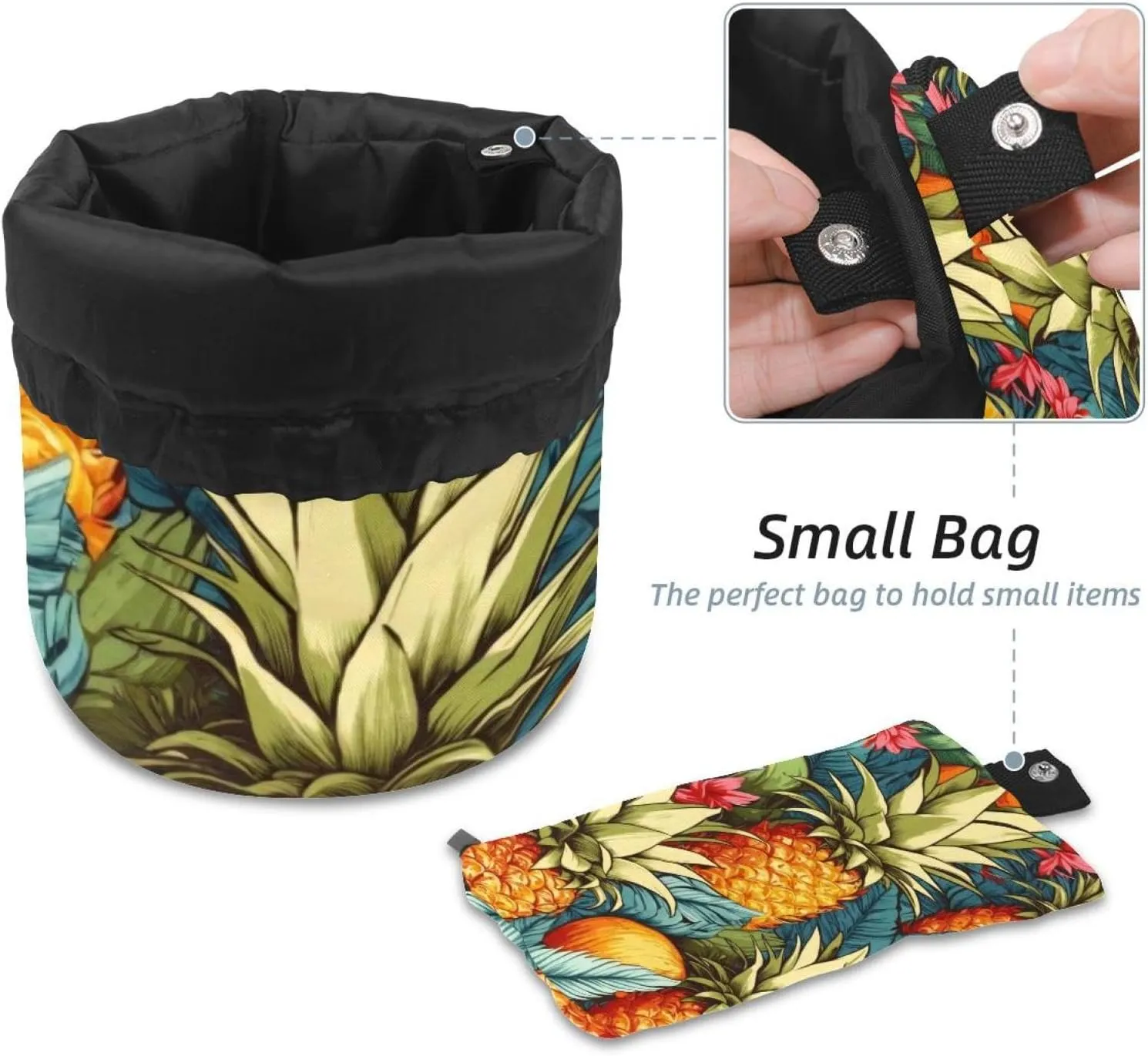 Barrel Drawstring Makeup Bag Large Cosmetic Bag Make up Bags Portable Toiletry Bag Organizer for Travel Toiletries Accessories - Pineapples