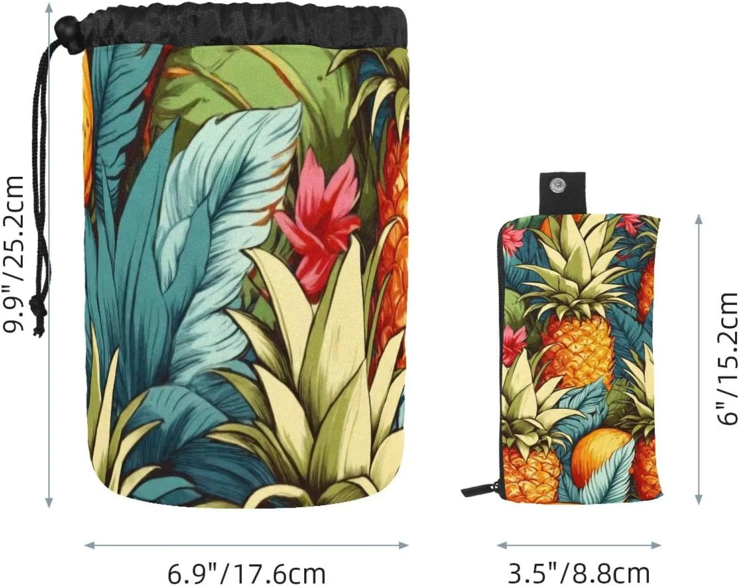 Barrel Drawstring Makeup Bag Large Cosmetic Bag Make up Bags Portable Toiletry Bag Organizer for Travel Toiletries Accessories - Pineapples