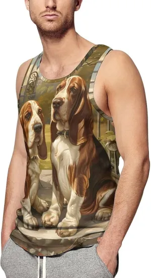 Basset Hounds in The Gate Mens Tank Top Undershirt Sleeveless Gym Vest Workout T-Shirts