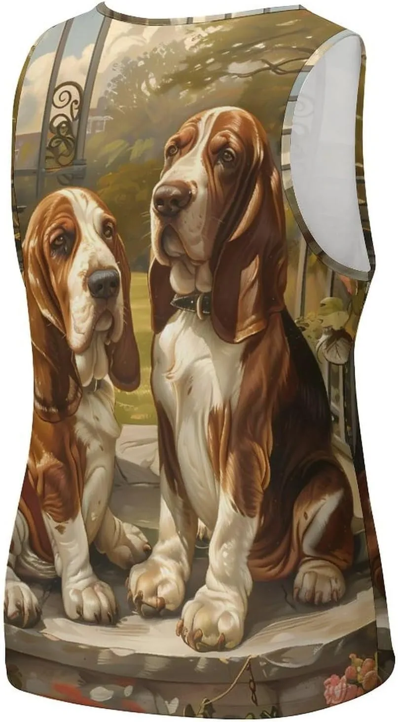 Basset Hounds in The Gate Mens Tank Top Undershirt Sleeveless Gym Vest Workout T-Shirts