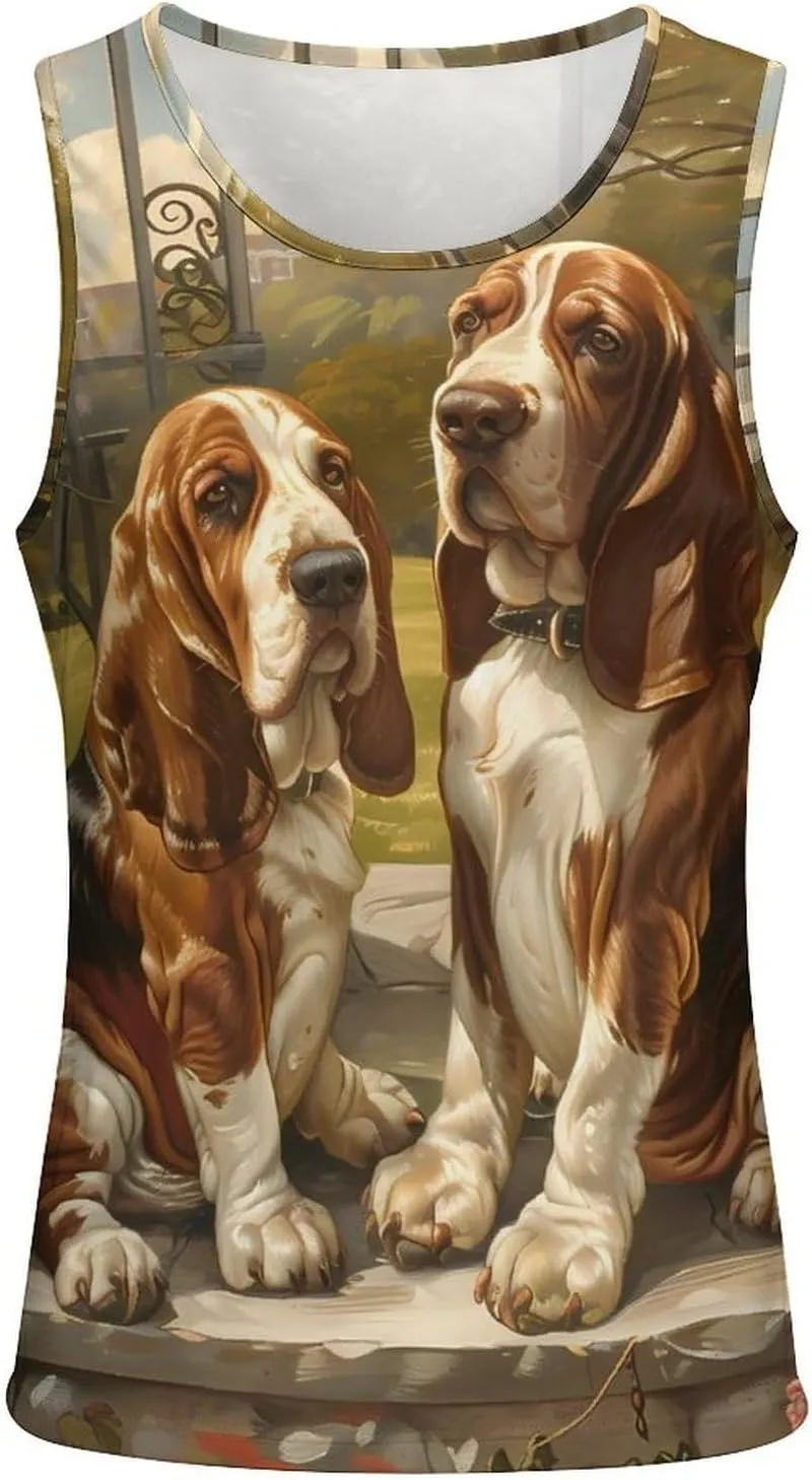 Basset Hounds in The Gate Mens Tank Top Undershirt Sleeveless Gym Vest Workout T-Shirts