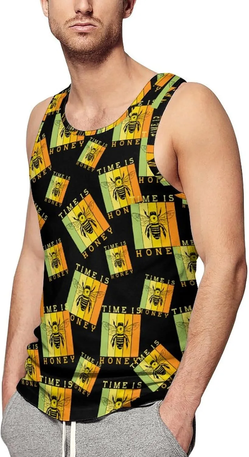 Bee Time is Honey Men's Tank Tops Summer Sleeveless T-Shirts Gym Workout Tee Casual Beach Tee