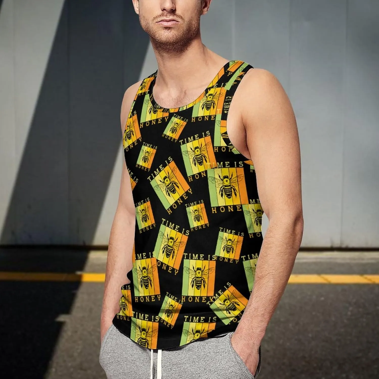 Bee Time is Honey Men's Tank Tops Summer Sleeveless T-Shirts Gym Workout Tee Casual Beach Tee