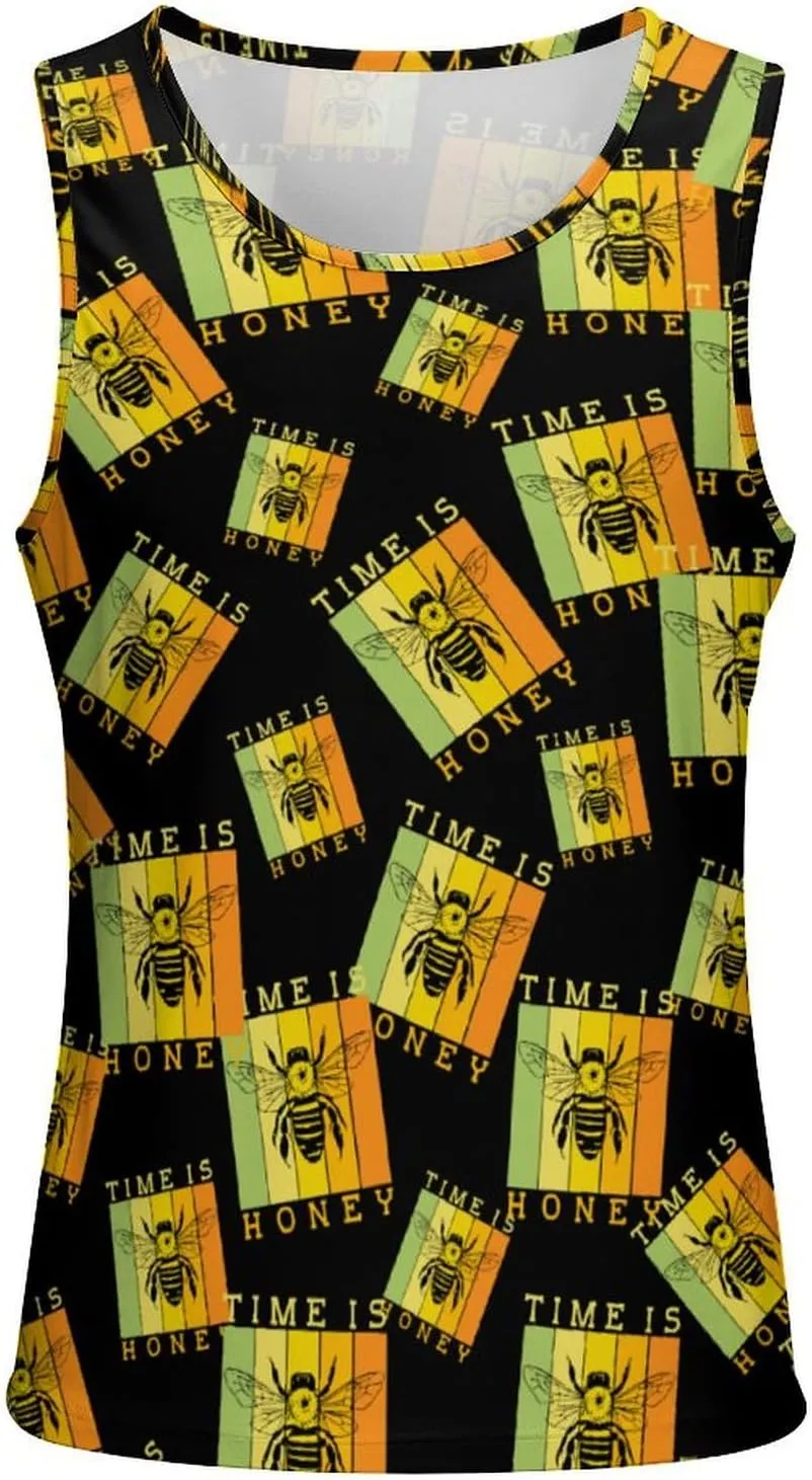 Bee Time is Honey Men's Tank Tops Summer Sleeveless T-Shirts Gym Workout Tee Casual Beach Tee