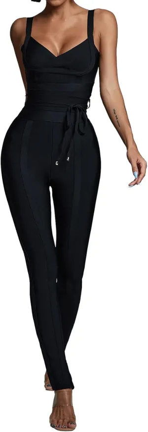 BELLA BARNETT Sequin Jumpsuits For Women Belted Pink Sexy One Piece Jumpsuits For Women