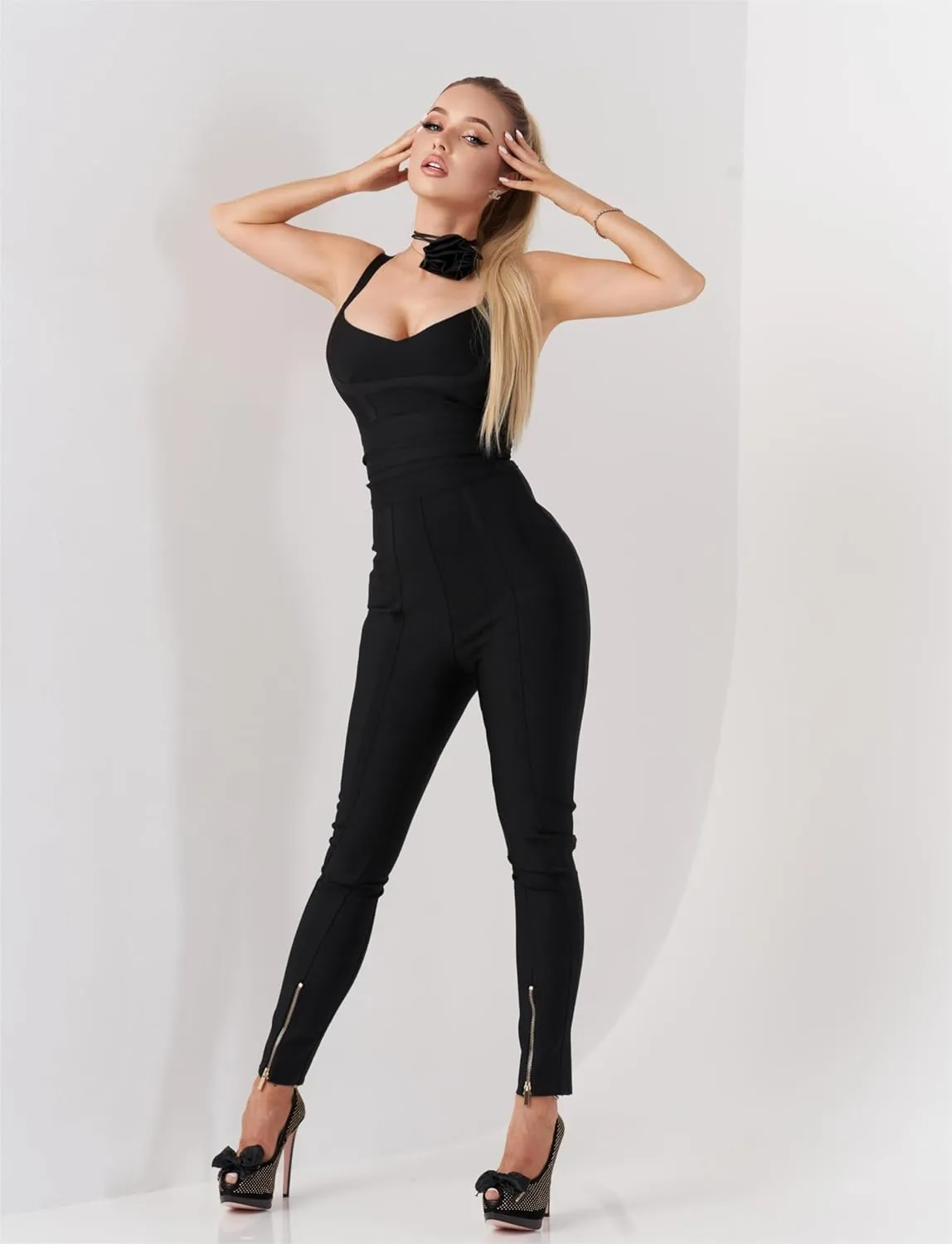 BELLA BARNETT Sequin Jumpsuits For Women Belted Pink Sexy One Piece Jumpsuits For Women