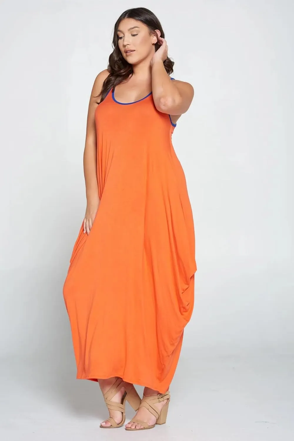 BFFBABY Women's Casual Maxi Dress Sleeveless Tie Dye Spaghetti Strap Summer Plus Size Swing Sundress with Pockets