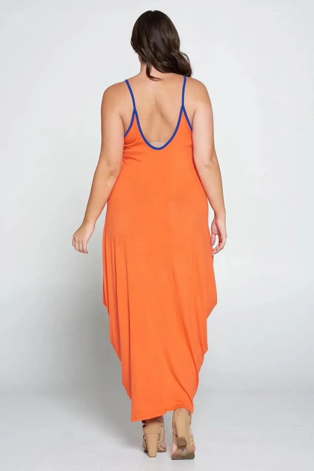 BFFBABY Women's Casual Maxi Dress Sleeveless Tie Dye Spaghetti Strap Summer Plus Size Swing Sundress with Pockets