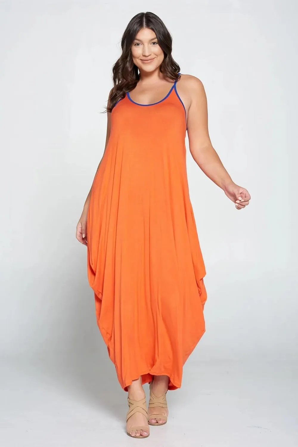 BFFBABY Women's Casual Maxi Dress Sleeveless Tie Dye Spaghetti Strap Summer Plus Size Swing Sundress with Pockets
