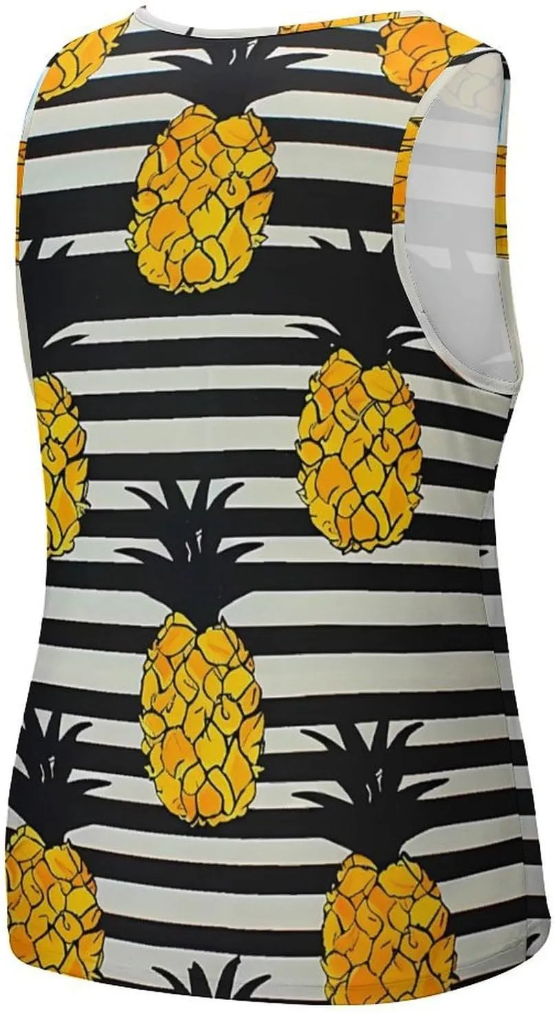 Black and White Stripes with Pineapples Mens Tank Top Undershirt Sleeveless Gym Vest Workout T-Shirts