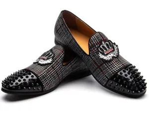 Black Spikes Rhinestones Glitter Men Loafers